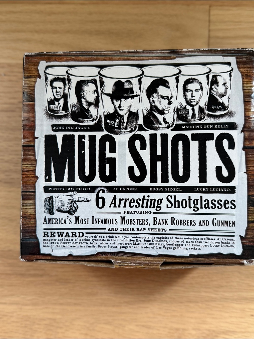 "Mug Shots" Shot Glass Set of 6 – Gangster Collection – Bar or Man Cave